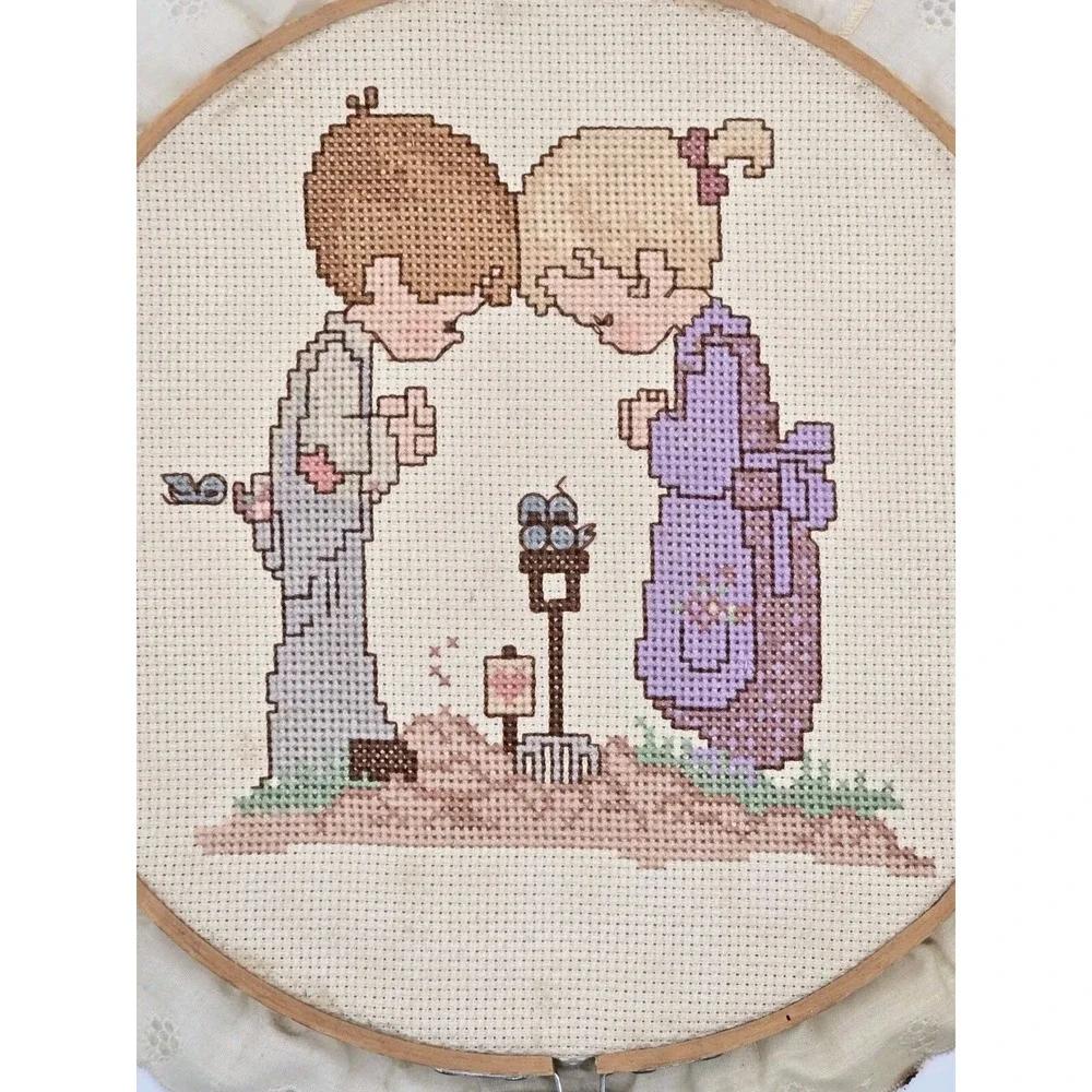 Vintage Cross Stitch Wall Hanging Boy Girl Pray‎ 8